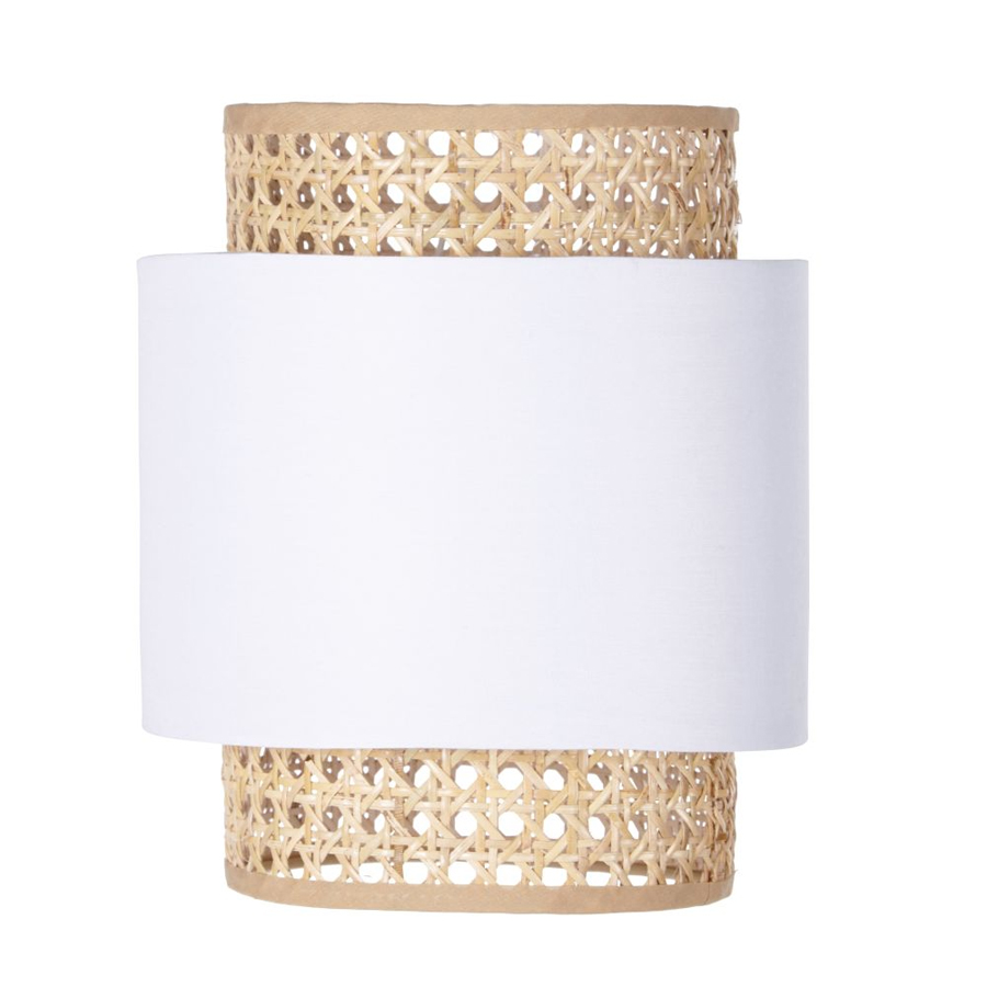 Abat-jour Lila en rotin et en tissu blanc
