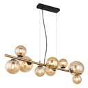 Lustre 9 lampes riha en métal noir, laiton et verre ambre