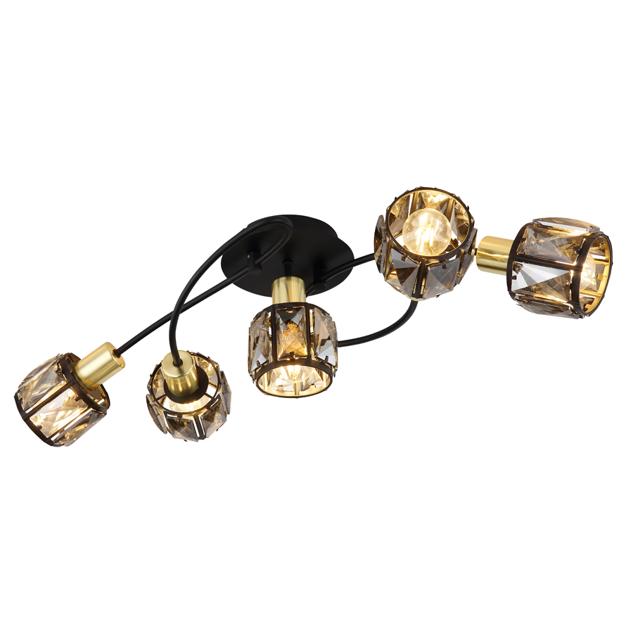 Lustre/plafonnier Indiana 5 lampes en métal noir et doré