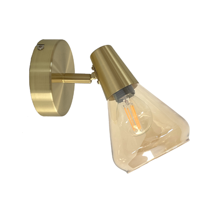 ANDREW - Spot / Applique orientable en métal laiton brossé et verre ambre clair H16