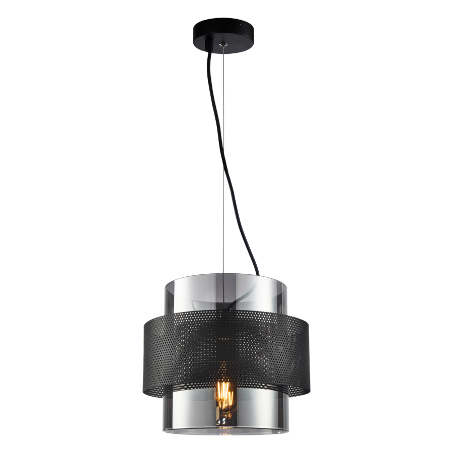 Suspension Carabane en métal noir et verre mercurisé