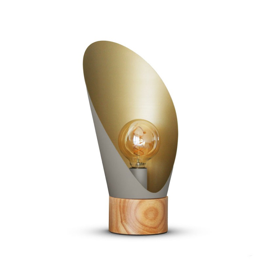Lampe à poser Spoon en bois et métal gris taupe