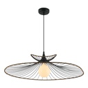 Suspension Flight en métal noir et rotin naturel