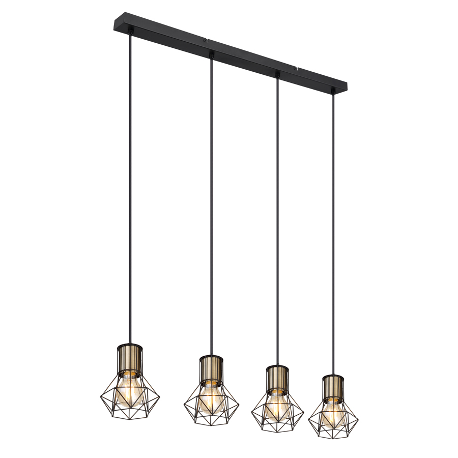 Lustre 4 lampes priska en métal noir