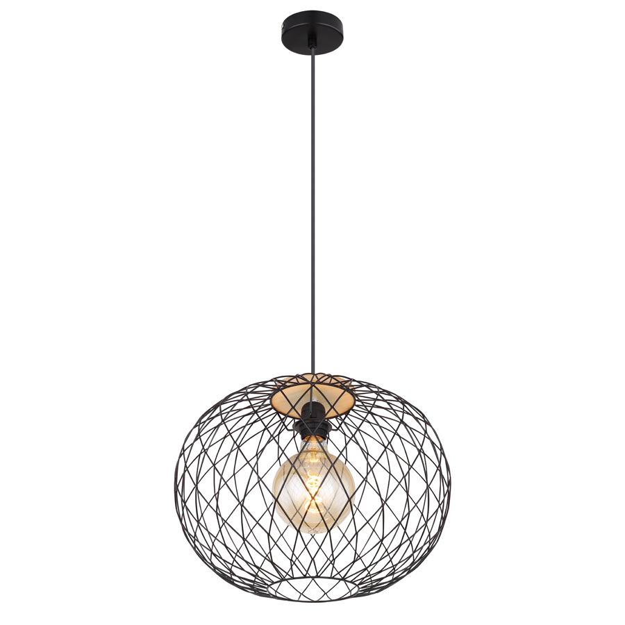 Suspension lacky en métal noir mat et mdf