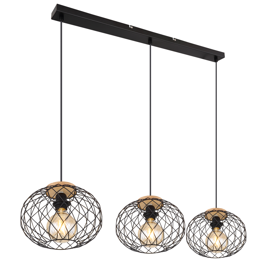 Lustre 3 lampes lacky en métal noir mat