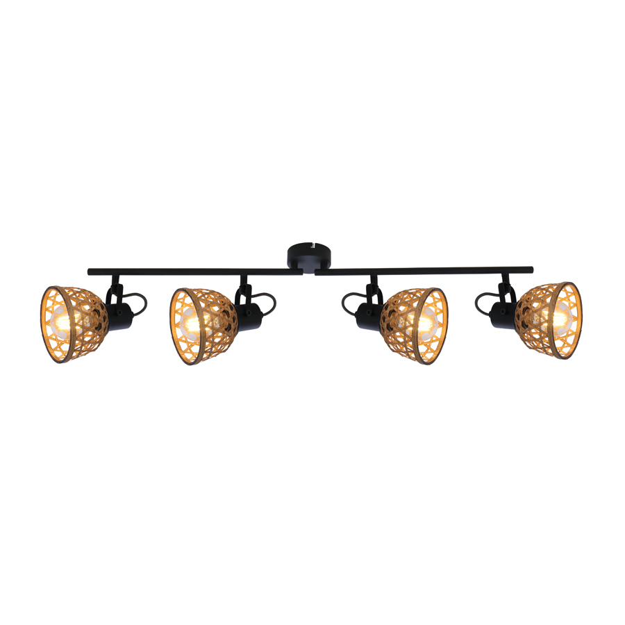 Spot /plafonnier Wenna 4 lampes en métal noir et bambou