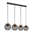 Lustre 4 lampes Pablo en métal noir mat et bois marron