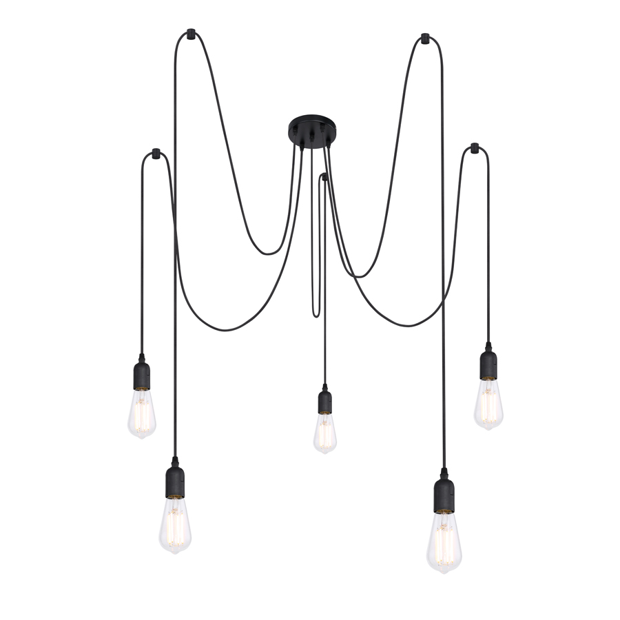 Lustre 5 lampes oliver en métal noir