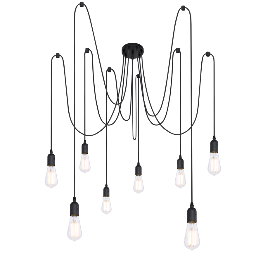 Lustre 8 lampes oliver en métal noir