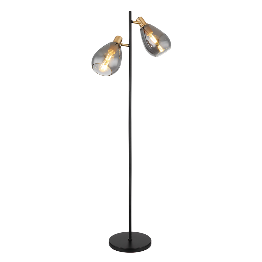 Lampadaire 2 Lampes Fanni en métal noir et verre laiton