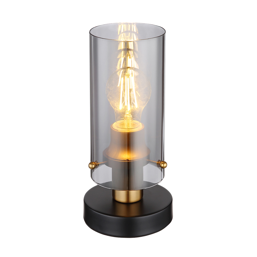 Lampe à poser Fanni en métal noir laiton et verre fumé