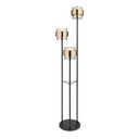 Lampadaire Milley 3 lampes en métal noir mat et verre fumé, anneau de laiton