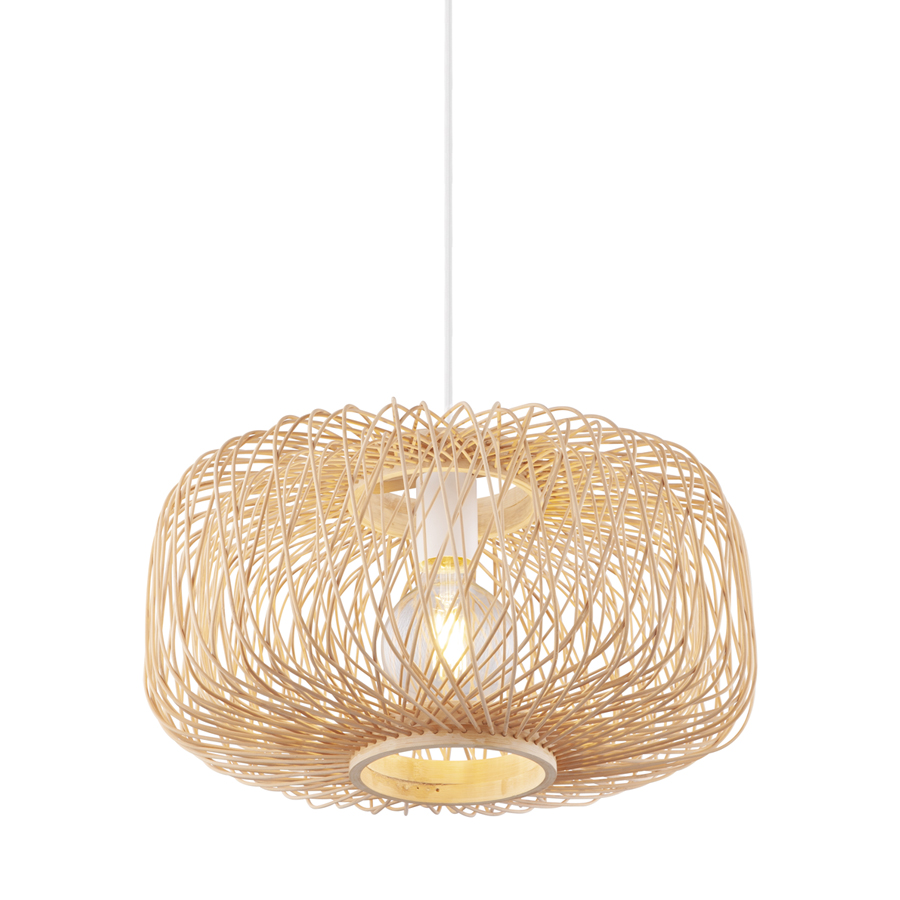 Suspension Lucia métal blanc et bambou nature