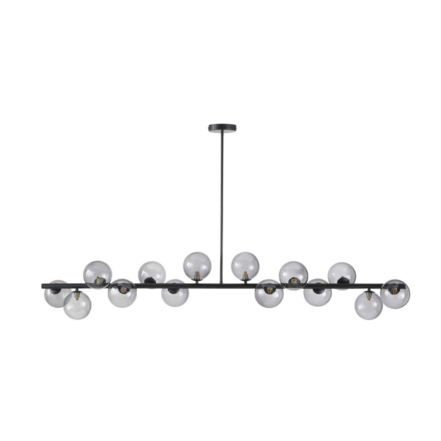 Lustre Thales 14 globes en verre fumé et métal noir