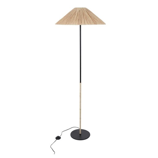 Lampadaire Playa en métal forme conique en raphia naturel