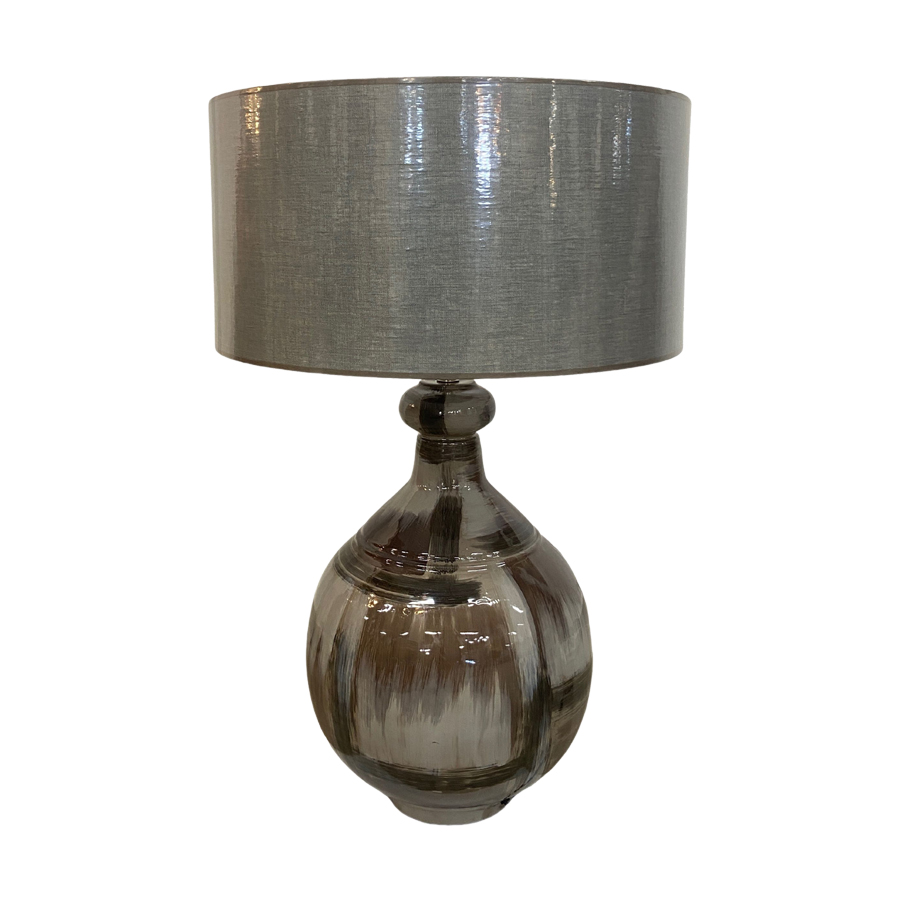 Lampe à poser Reflection en métal et verre taupe blanc