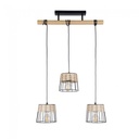 Lustre 3 lampes indah en métal et abat-jour en rotin naturel