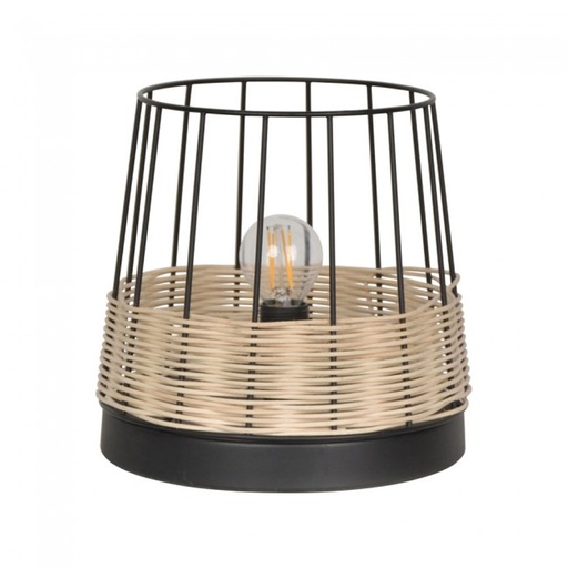 Lampe à poser Indah en métal noir et rotin naturel