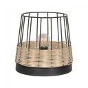 Lampe à poser Indah en métal noir et rotin naturel