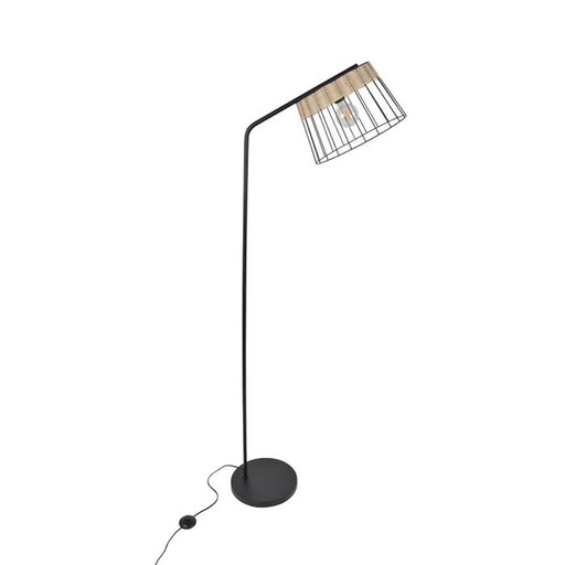 Lampadaire Indah en métal noir et rotin naturel