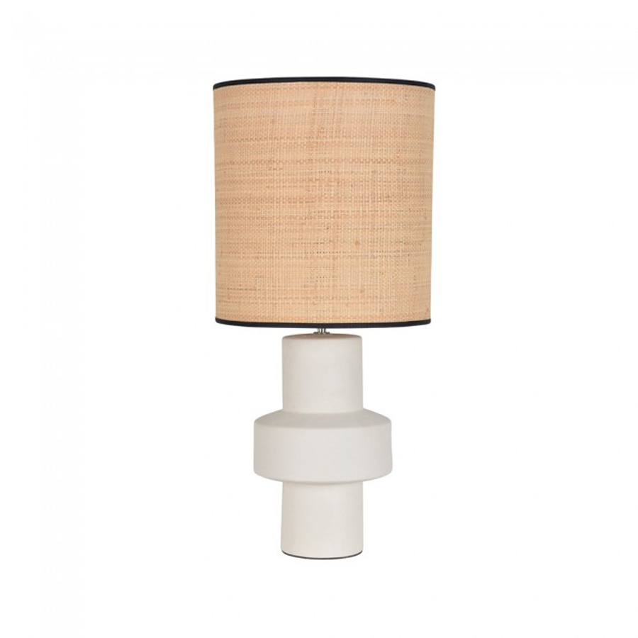 Lampe à poser Venus en céramique et abat-jour en fibre naturelle