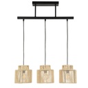 Lustre 3 lampes cancun en métal noir et cordelette de papier tressée naturel