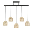 Lustre 5 lampes cancun en métal noir et cordelette de papier tressée naturel