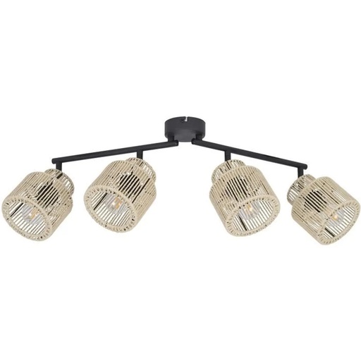 Spot / plafonnier Cancun 4 lampes en métal noir et cordelette naturel