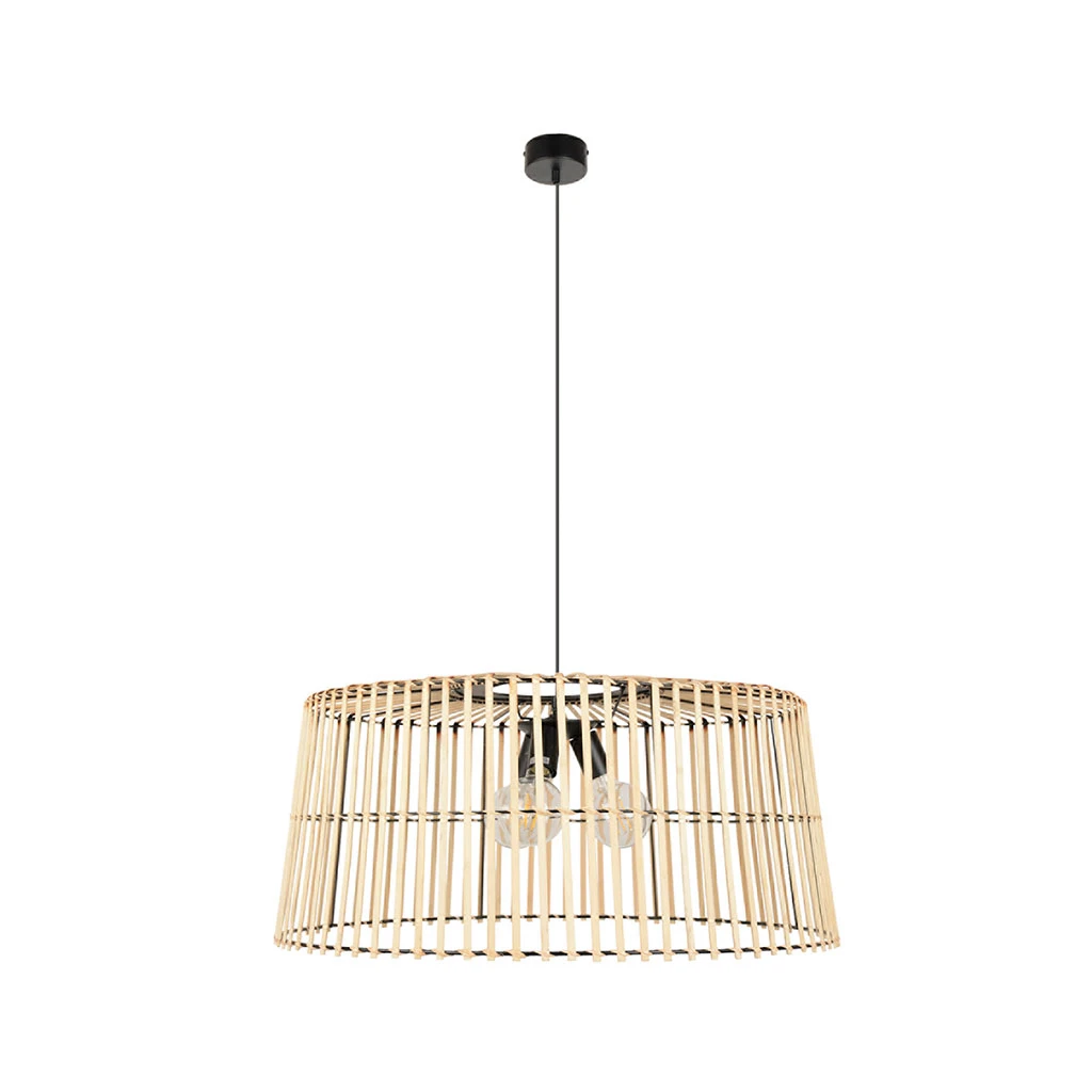 Lustre 3 lampes thaya tambour en métal et bambou naturel