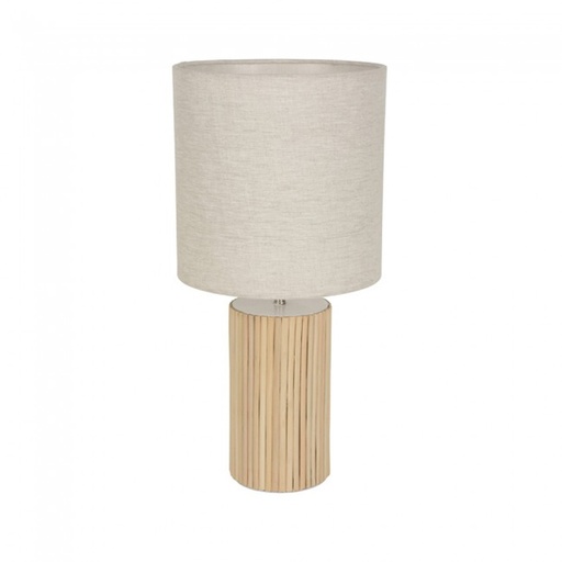 Lampe à poser Riva en bois naturel, abat-jour coton