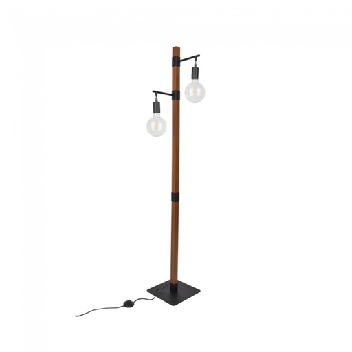 Lampadaire Aalto 2 globes en verre et métal et bois chêne