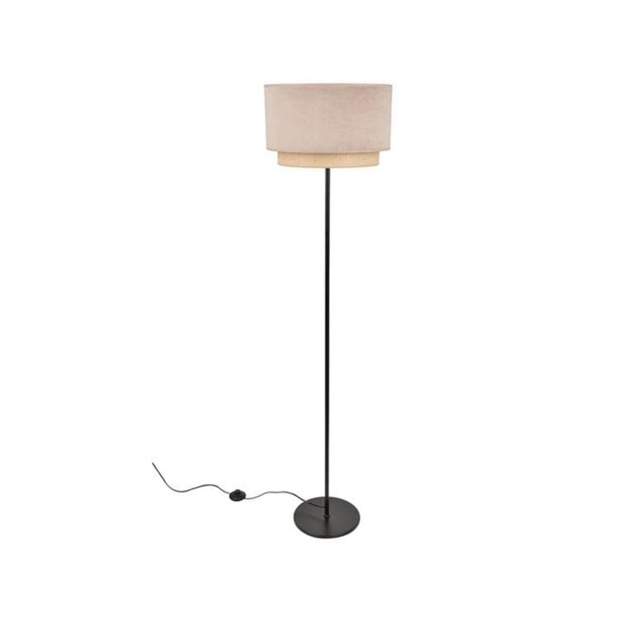 Lampadaire Boheme double cylindre en velours sable et raphia