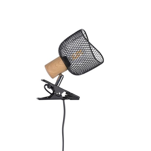 Spot à pince Ottawa en métal et abat-jour en métal grillagé noir