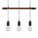 Suspension lodge 3 douilles en métal coloris noir et bois naturel