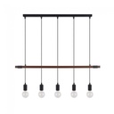 Suspension lodge 5 douilles en métal coloris noir et bois naturel