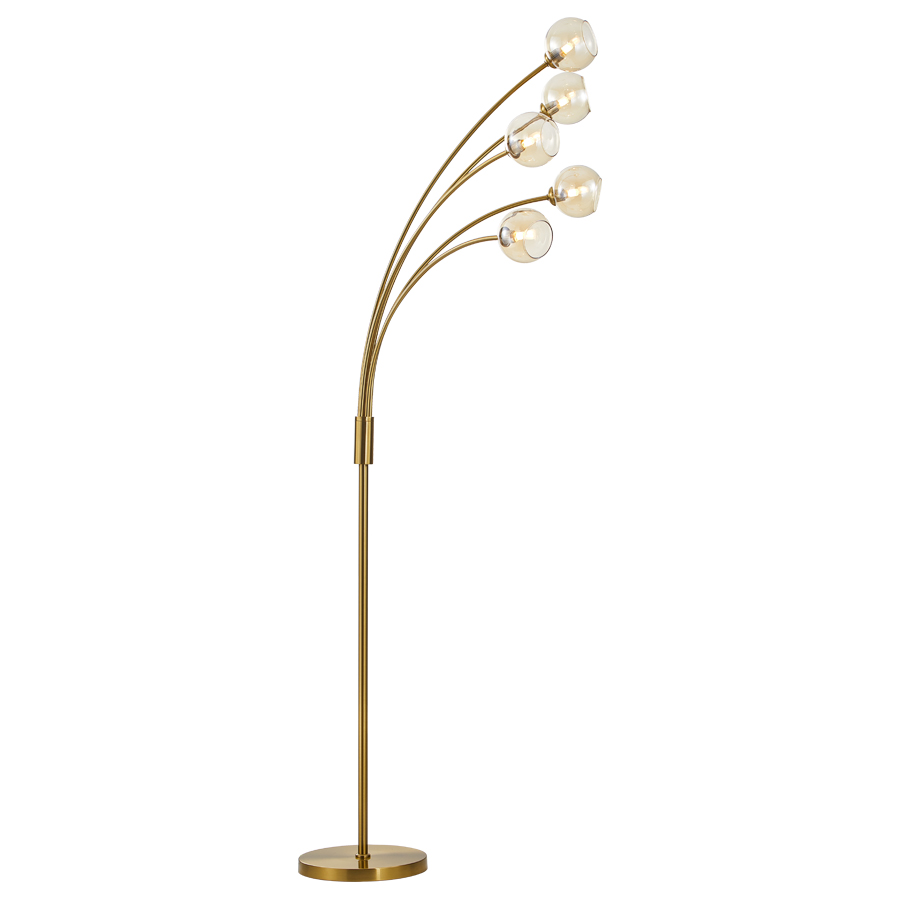 Lampadaire Ambroisie en métal doré et verre transparent