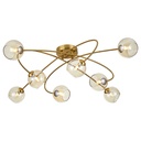 Lustre/plafonnier 8 lampes ambroisie en métal doré et verre transparent