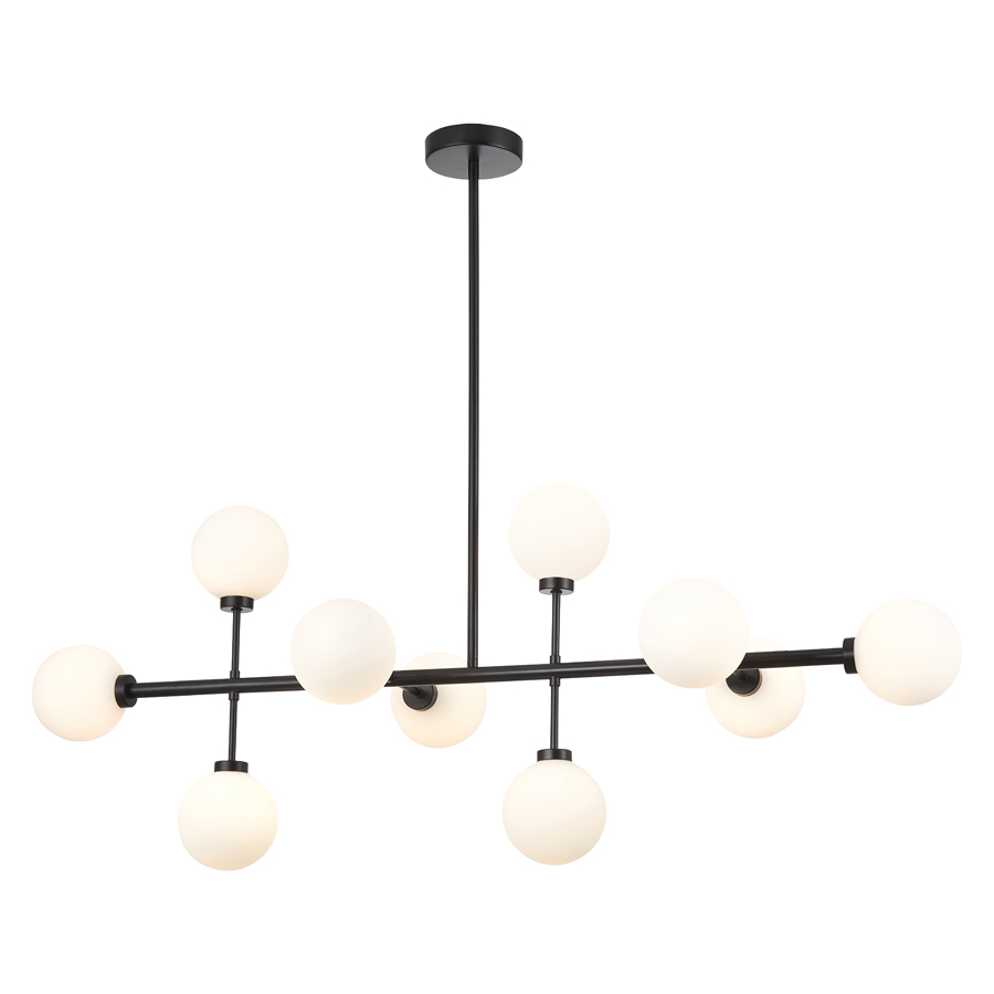 Lustre 10 lampes Titan en métal noir et verre opaque