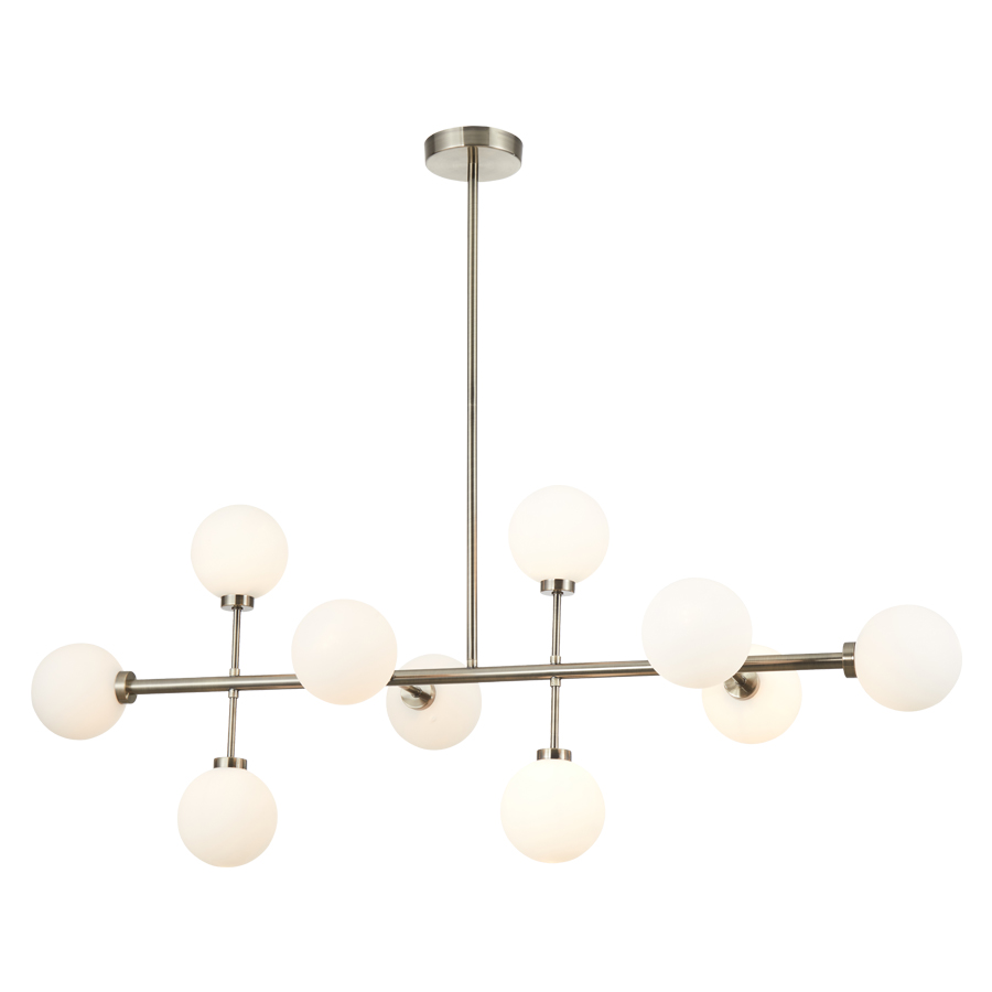 Titan Lustre 10 lampes en métal laiton et verre opaque