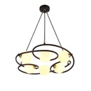 Champagne Lustre 6 lampes en noir mat et verre blanc