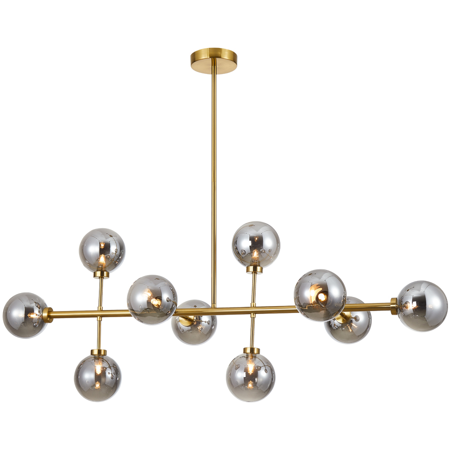 Lustre Aurora 10 lampes en métal doré et verre fumé