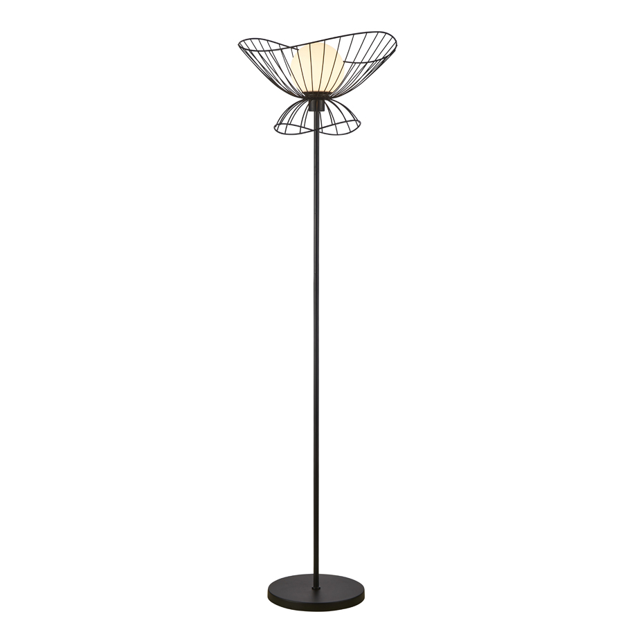 Lampadaire Sophiste en métal noir et verre blanc