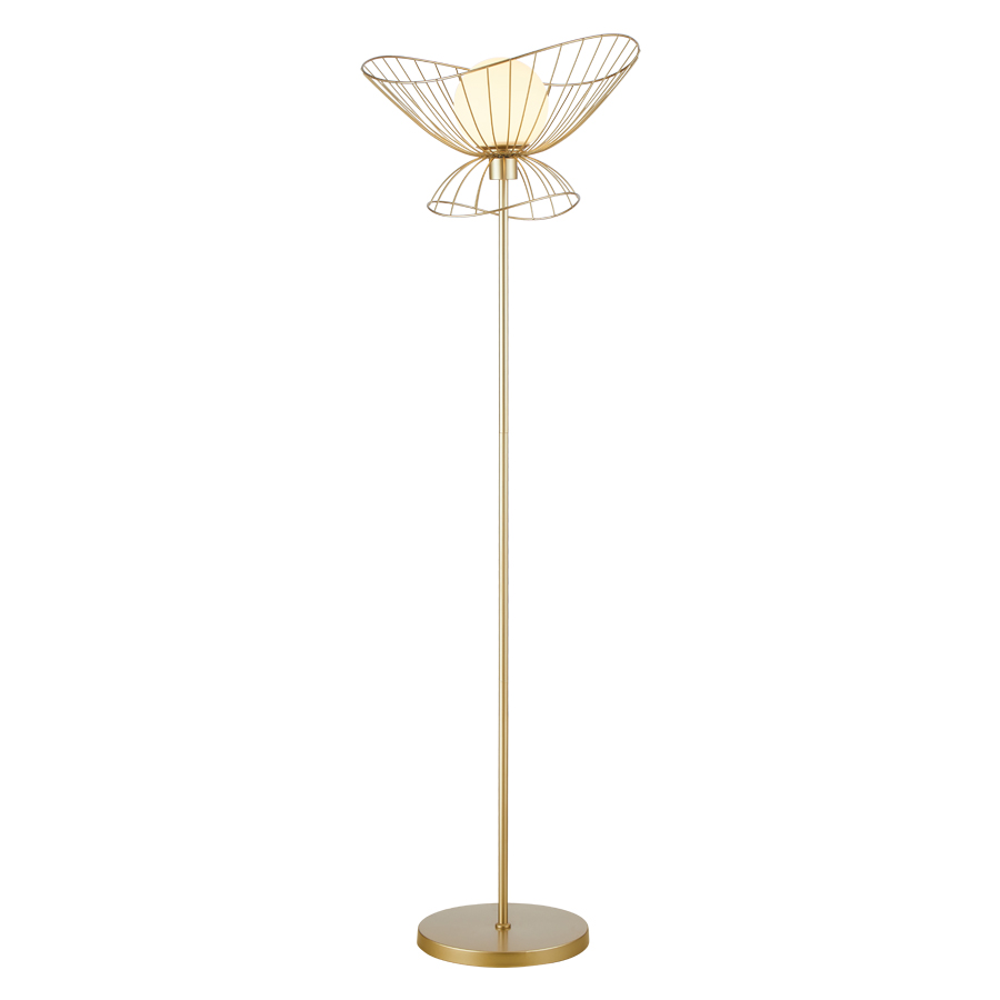 Lampadaire Sophiste en métal doré et verre blanc