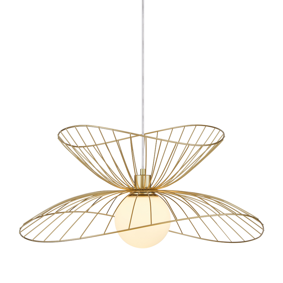 Suspension Sophiste en métal filaire doré verre blanc
