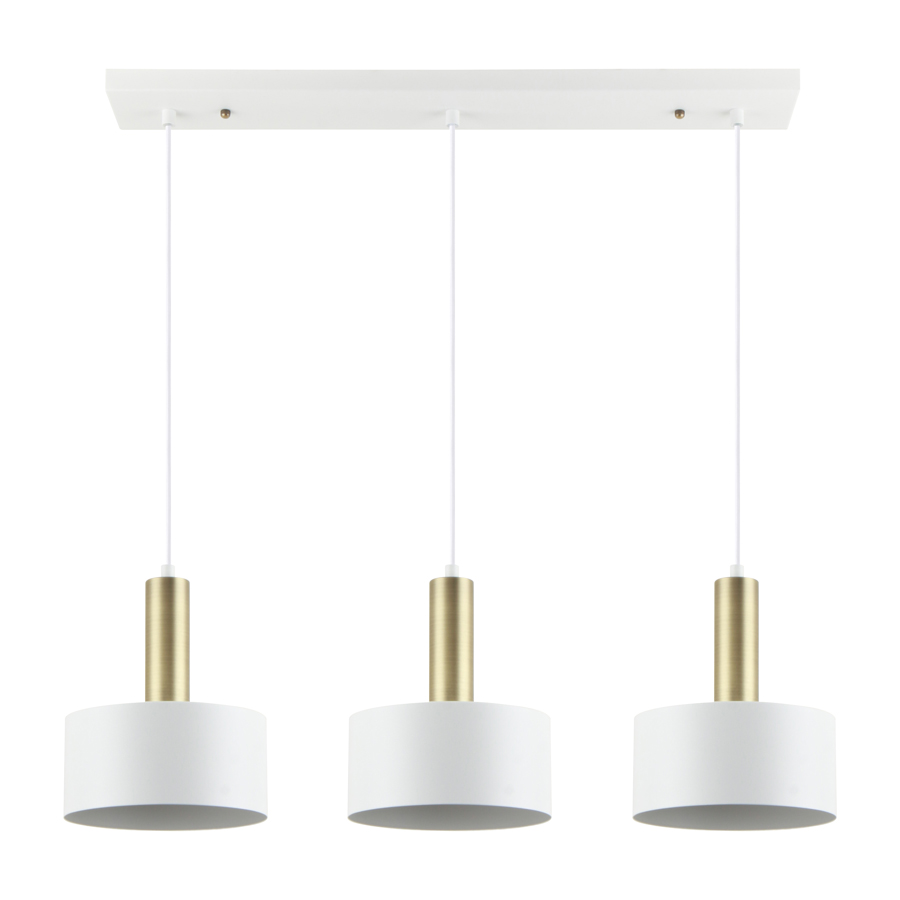 Lustre 3 lampes chakala en métal blanc sablé et laiton brossé