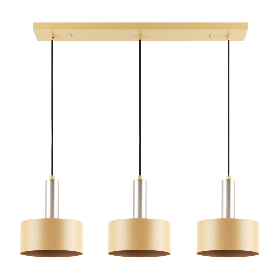 Lustre 3 lampes chakala en métal moutarde et nickel satiné