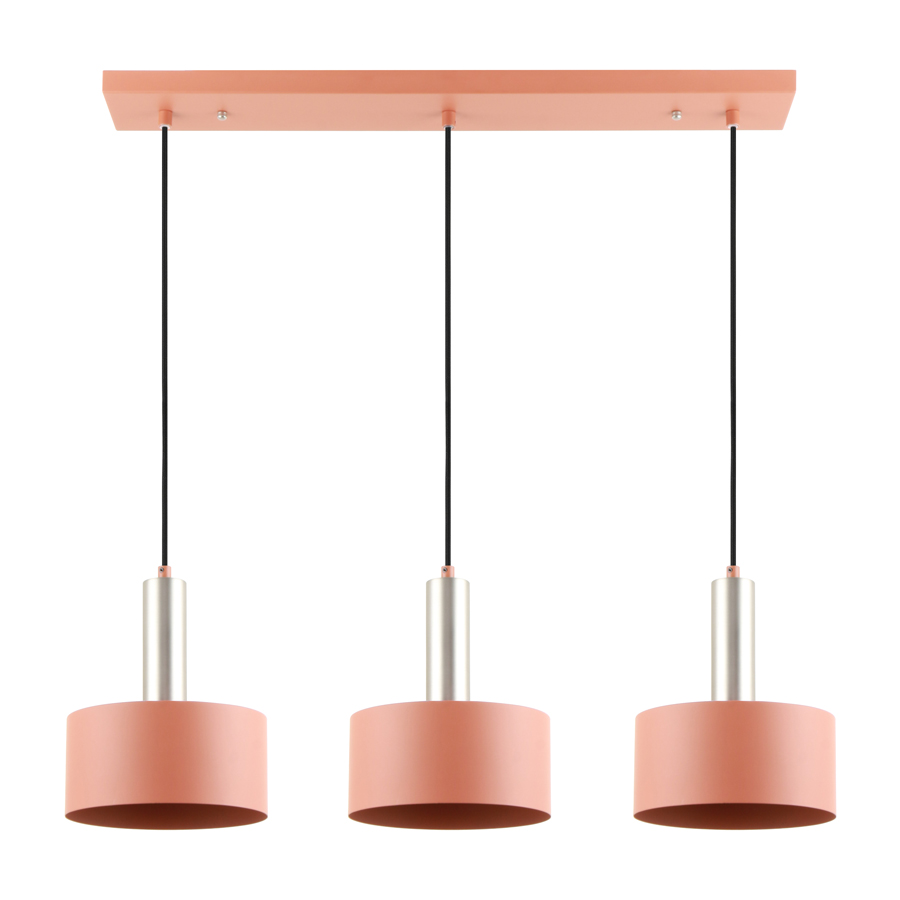 Lustre 3 lampes chakala en métal terracotta et nickel satiné