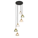 Lustre 6 lampes Split en métal cognac noir doré et verre clair, vert