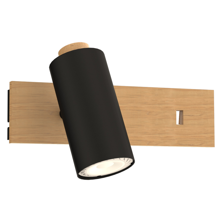 Applique / Spot Anthioche en métal noir sablé et bois naturel avec port USB